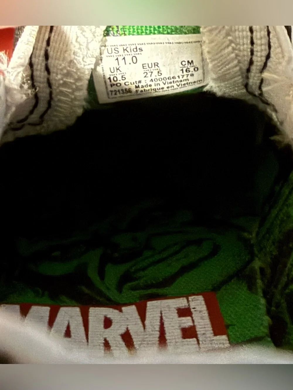 Vans x Marvel Hulk Checkerboard Classic Slip-On Kids Size 11 NWOT